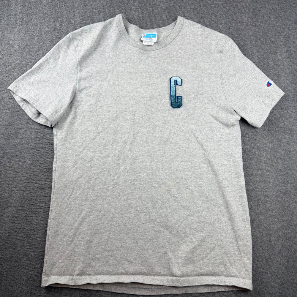 Champion T-Shirt Men's Large Gray Ombre Chenille C Patch Logo Short Sleeve Tee